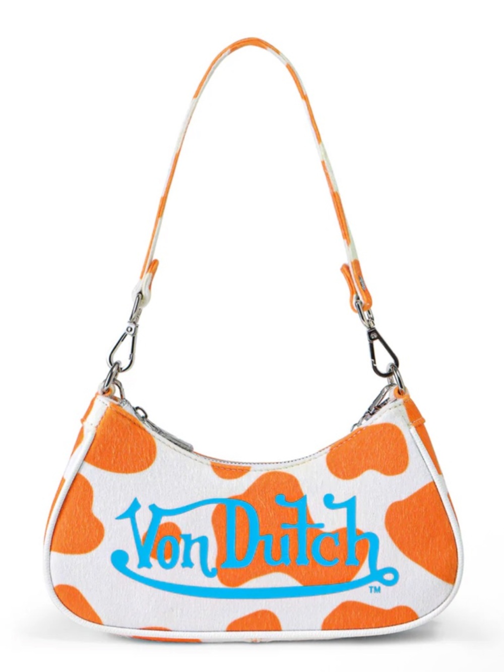 Von Dutch VEGAN PONY HAIR ORANGE COW PRINT SHOULDER BAG